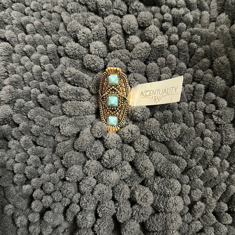 14k gold plated with genuine stone turquoise ring women’s size 7